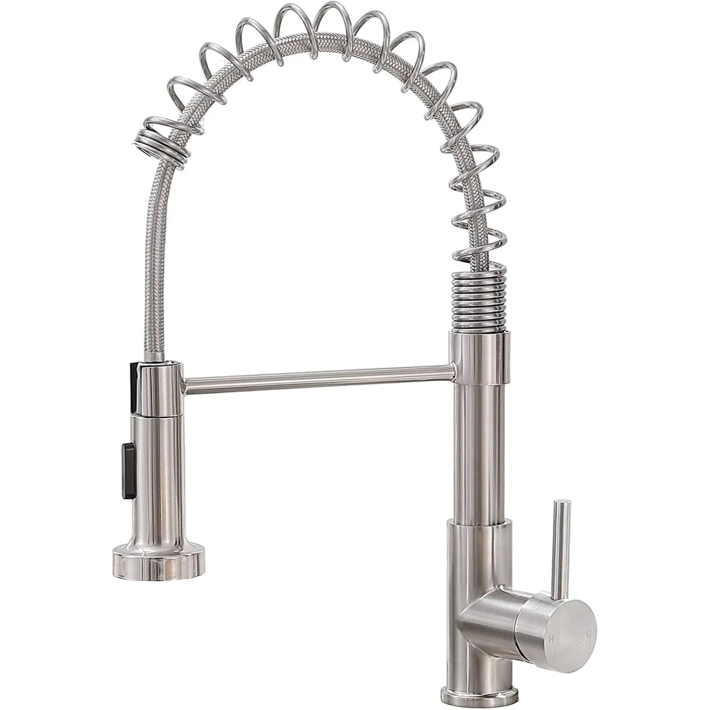 Commercial Brushed Nickel Kitchen Faucet with Pull Down Sprayer Modern Stainless Steel Single Handle Spring Kitchen Faucet