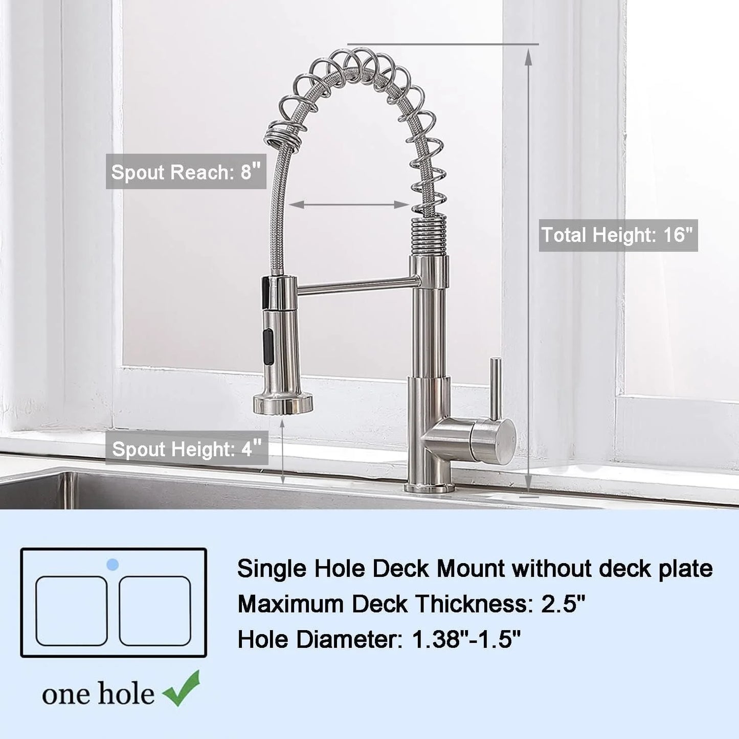 Commercial Brushed Nickel Kitchen Faucet with Pull Down Sprayer Modern Stainless Steel Single Handle Spring Kitchen Faucet