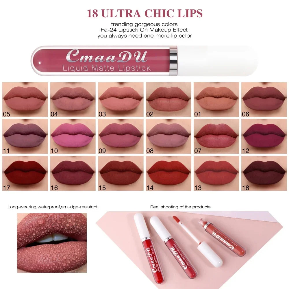 Sexy Long Lasting Velvet Matte Lip Gloss Liquid Lipstick for Women Red Waterproof Nonstick Cup Lip Makeup