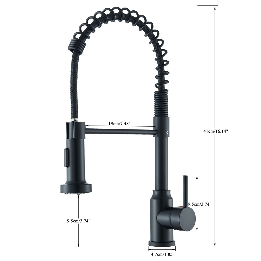 Matte Black Kitchen Sink Faucet One Handle Spring Hot and Cold Water Tap Deck Mounted Bathroom Chrome Crane