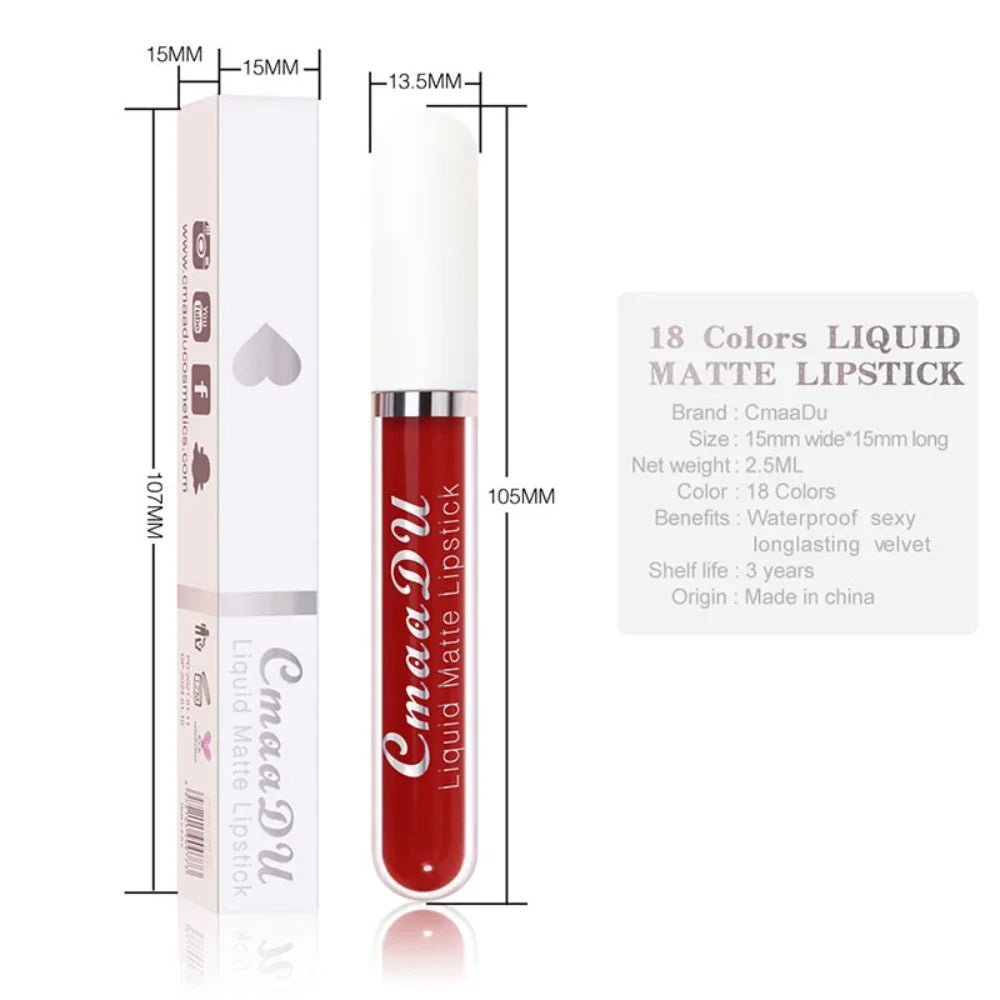 Sexy Long Lasting Velvet Matte Lip Gloss Liquid Lipstick for Women Red Waterproof Nonstick Cup Lip Makeup