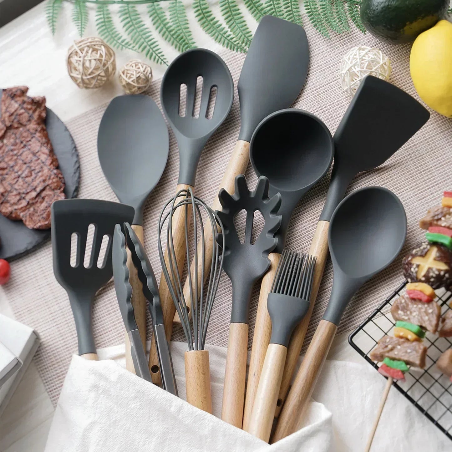 12PCS Food Grade Silicone Kitchen Cookware Utensils