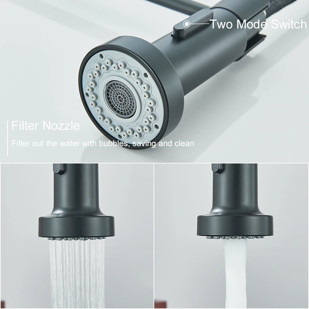 Matte Black Kitchen Sink Faucet One Handle Spring Hot and Cold Water Tap Deck Mounted Bathroom Chrome Crane