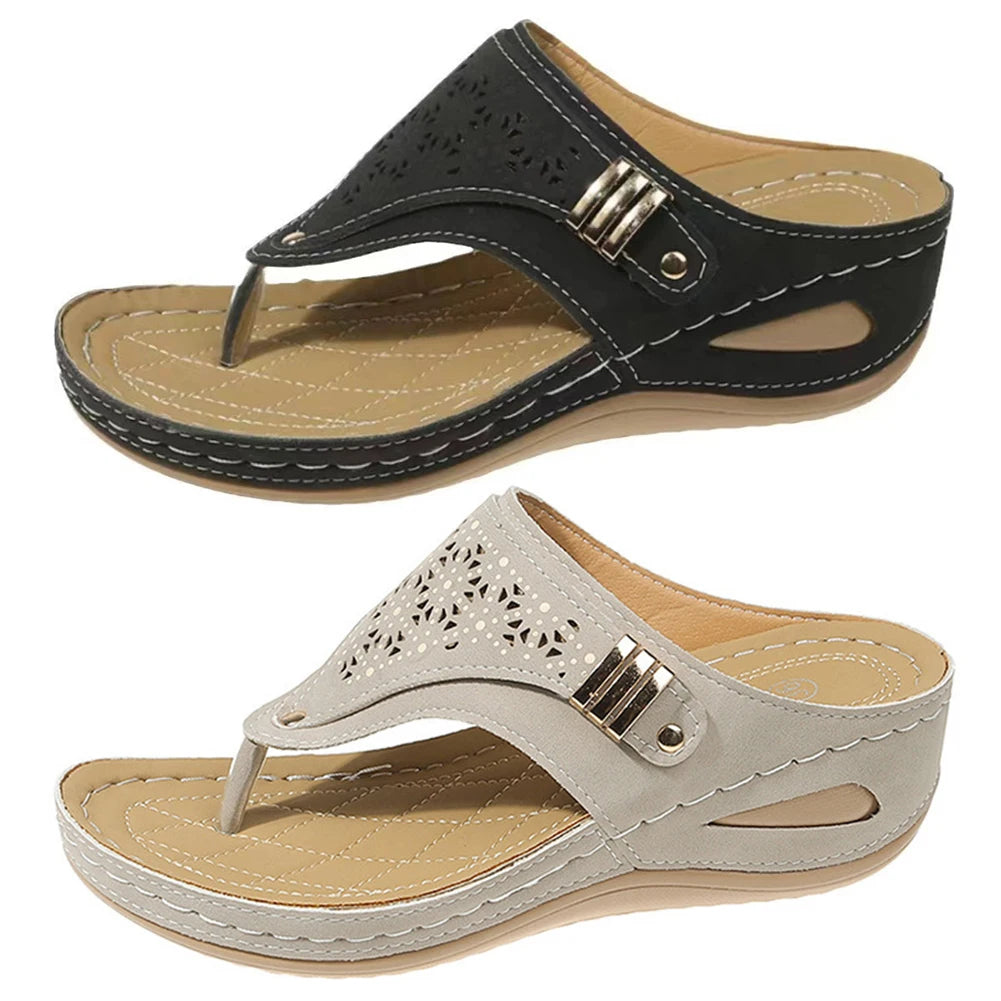 Women Orthopedic Casual Wedge Sandals Breathable Thick Sole Beach Shoes Comfortable Clip Toe Sandals for Outdoor Travel