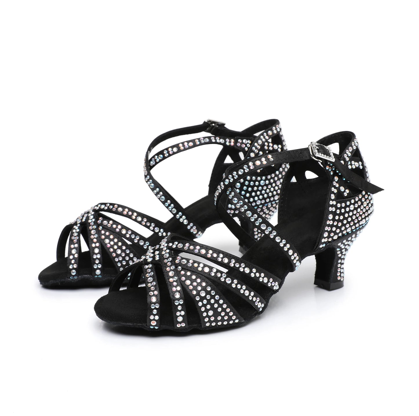 Women's Medium Heel Latin Dance Shoes Rhinestone Ballroom