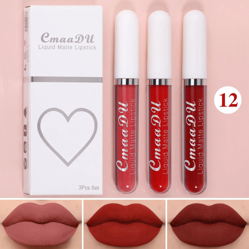 Sexy Long Lasting Velvet Matte Lip Gloss Liquid Lipstick for Women Red Waterproof Nonstick Cup Lip Makeup