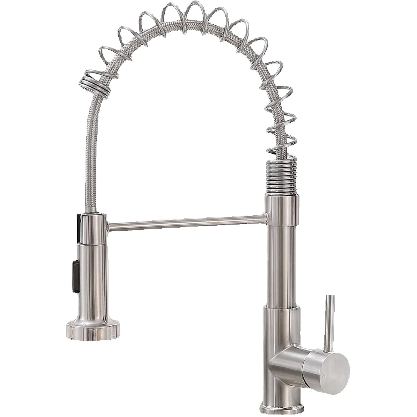 Commercial Brushed Nickel Kitchen Faucet with Pull Down Sprayer Modern Stainless Steel Single Handle Spring Kitchen Faucet