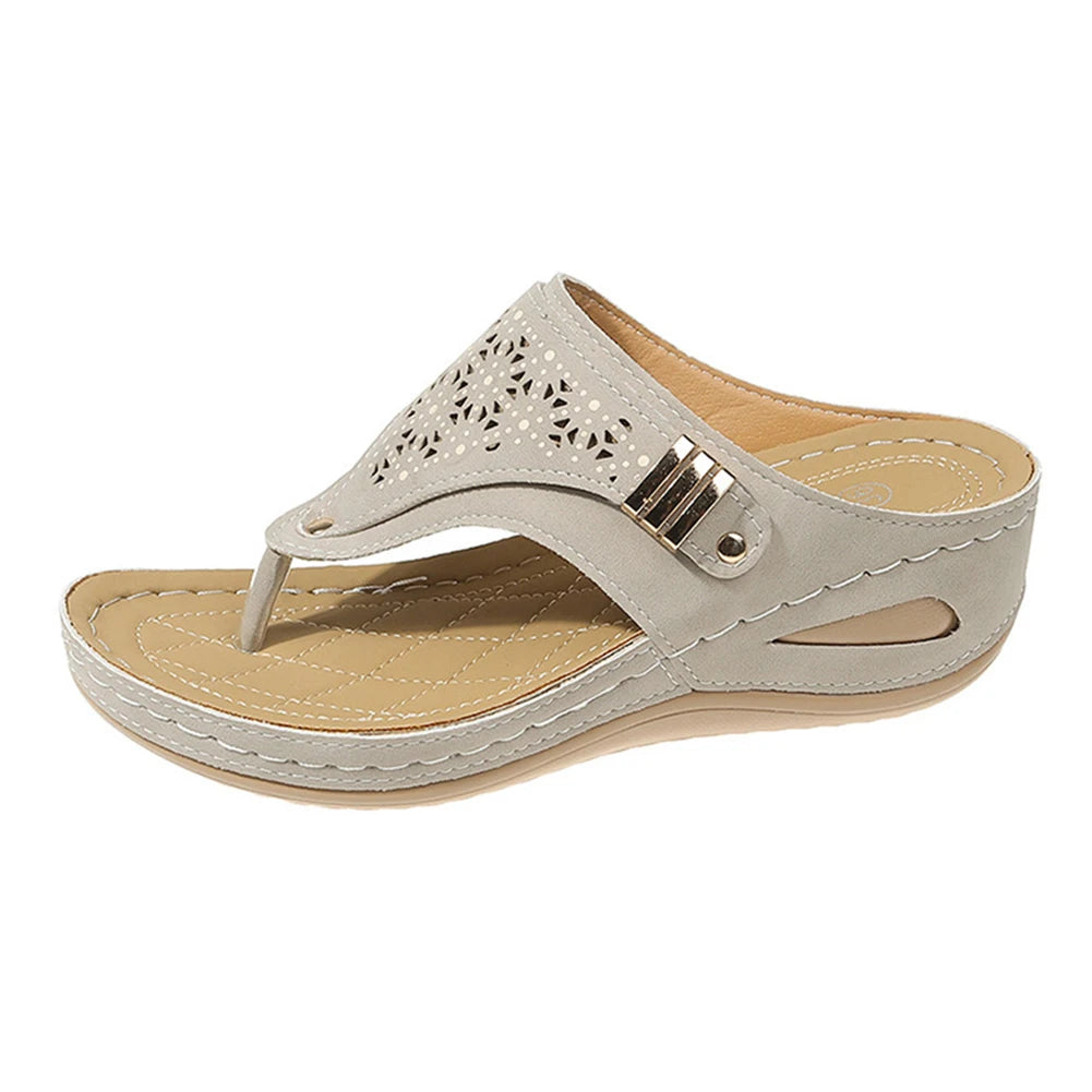 Women Orthopedic Casual Wedge Sandals Breathable Thick Sole Beach Shoes Comfortable Clip Toe Sandals for Outdoor Travel