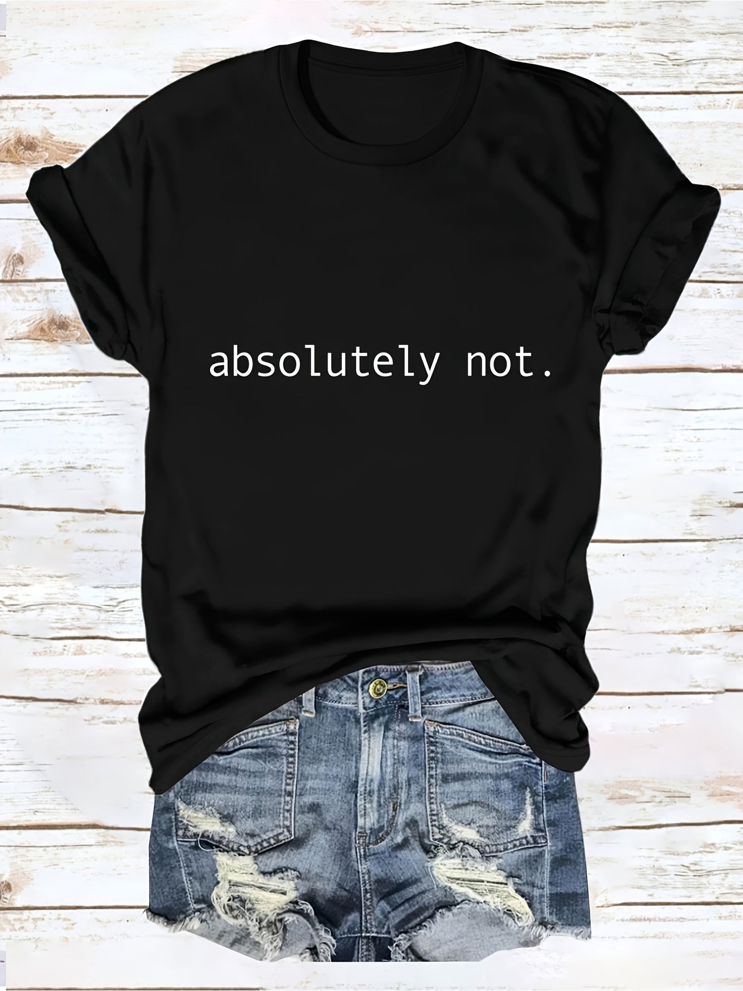 1pc Women's Casual V-Neck T-Shirt with Absolutely Not Slogan Black