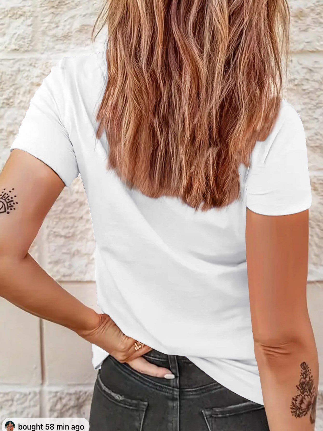 Womens Crew Neck Fashionable Heart Print T-Shirt - Casual Top