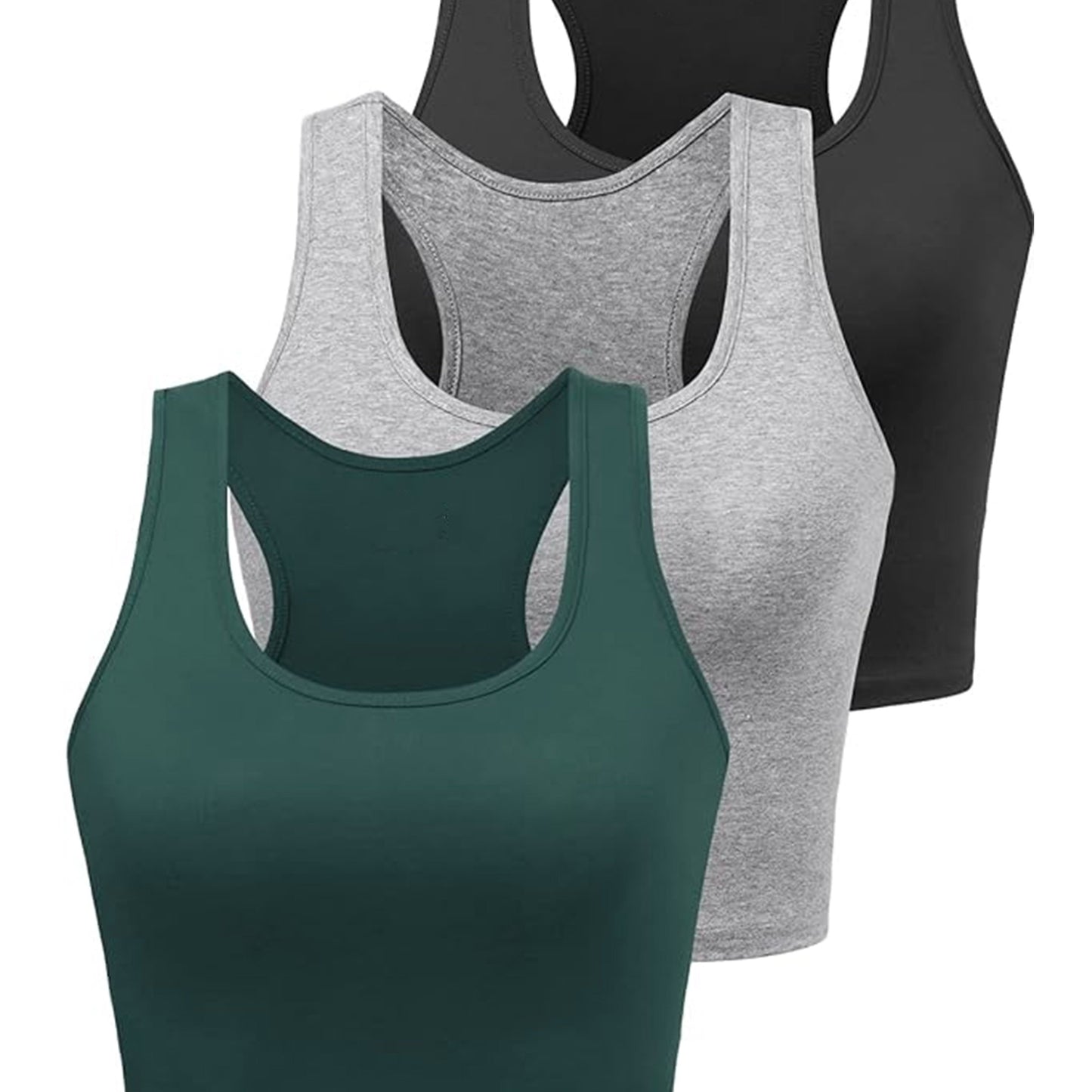 Women's Black/Grey/Green Three-color Combination Short Exposed Belly Yoga Casual Sports Vest