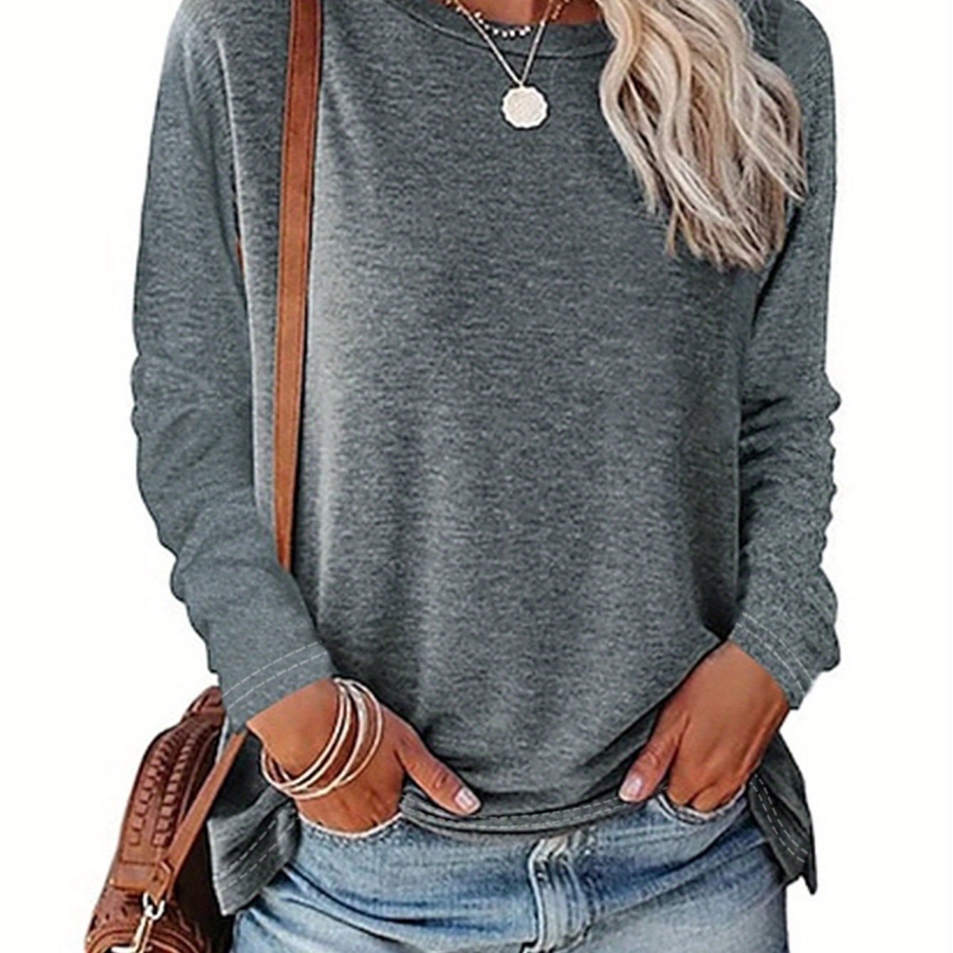 Women's T-Shirt - Comfy Long Sleeve Crew Neck