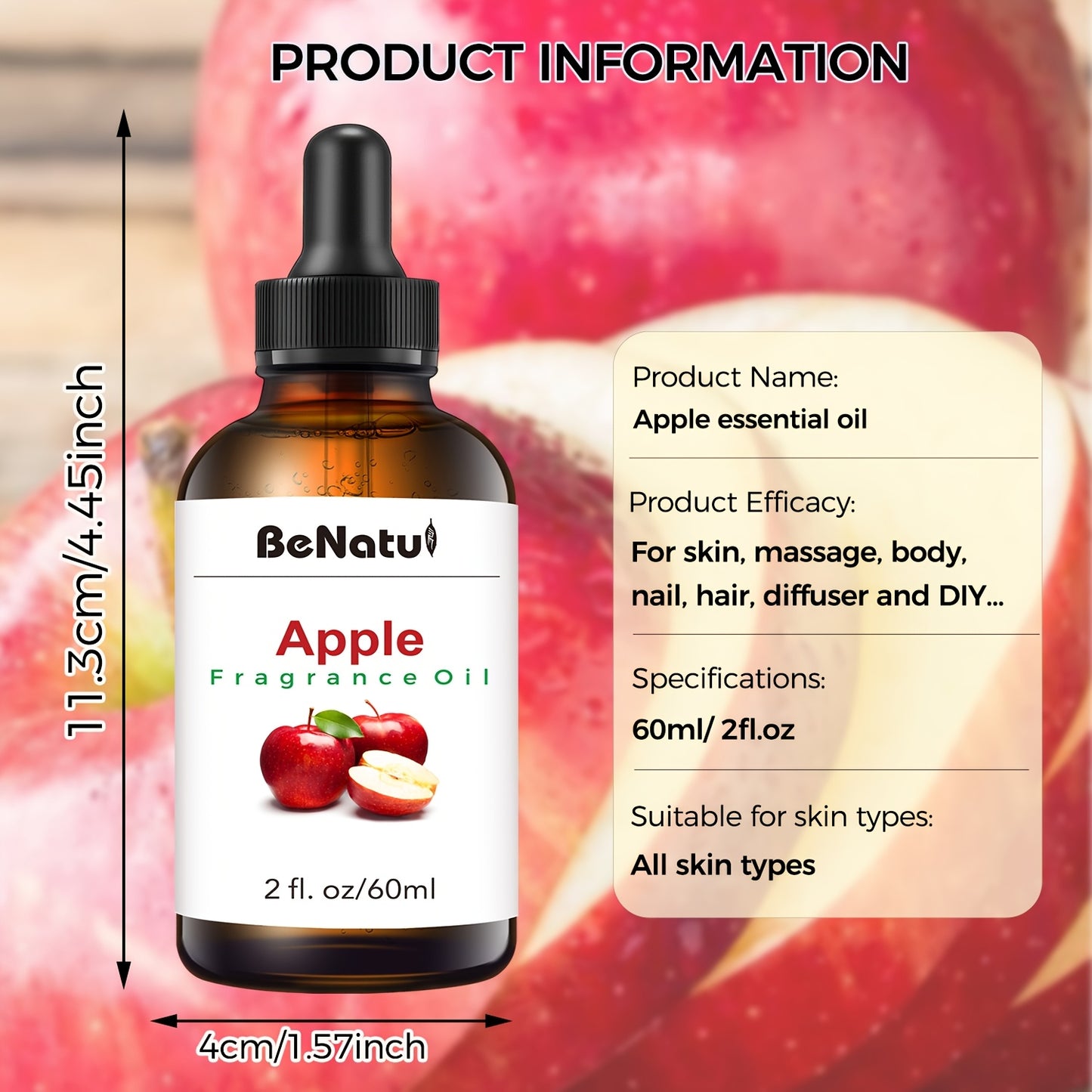 Apple Fragrance Essential Oil 60ml For Humidifier Diffuser Scented Candle Suitable For Bedroom Home Hotel Restaurant Local Warehouse