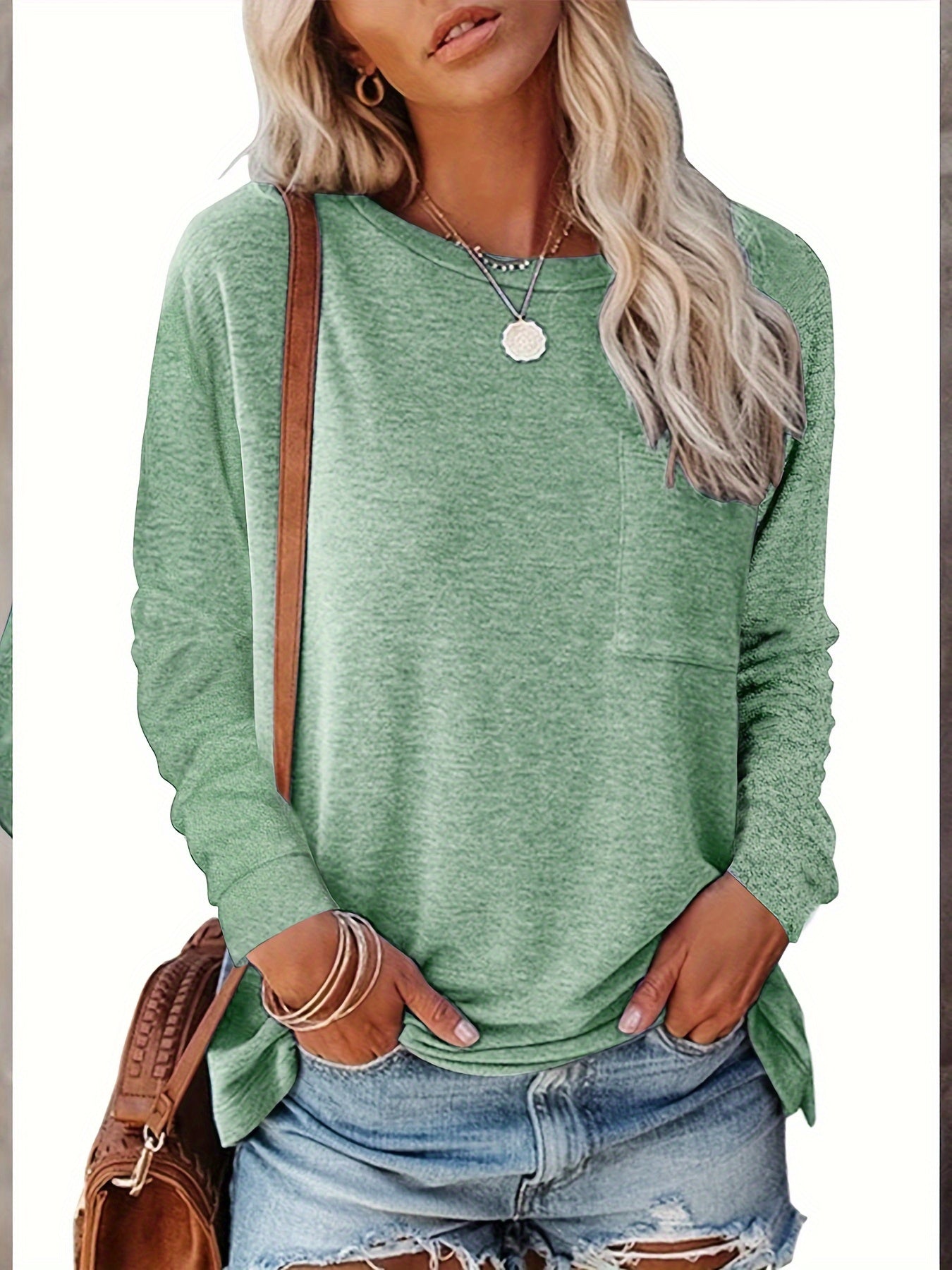 Stylish Long Sleeve Split Pocket T Shirt