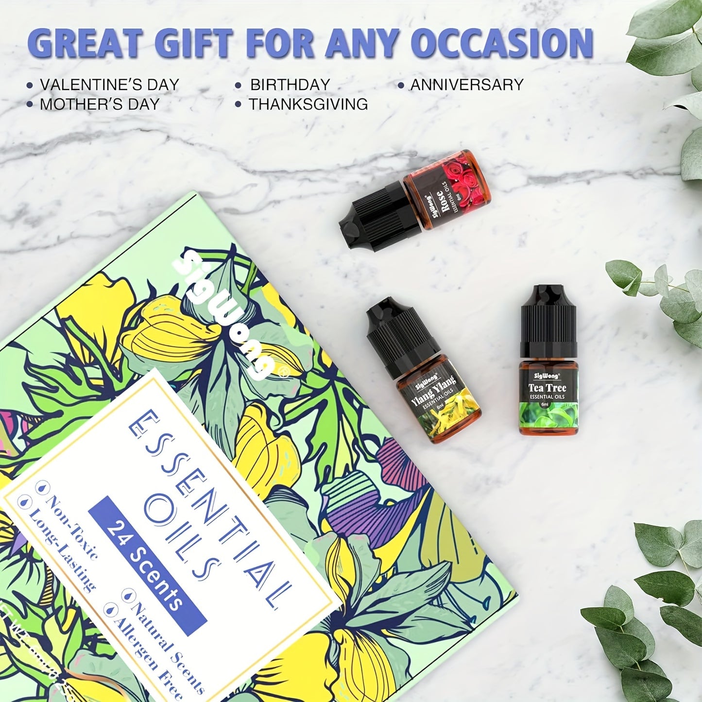 Essential Oils Set 24 Scents Fragrance Oil for Candle and Soap Making Long Lasting Natural Essential Oil for Diffuser Humidifier and Body Massage DIY Candle Making 6ml Each