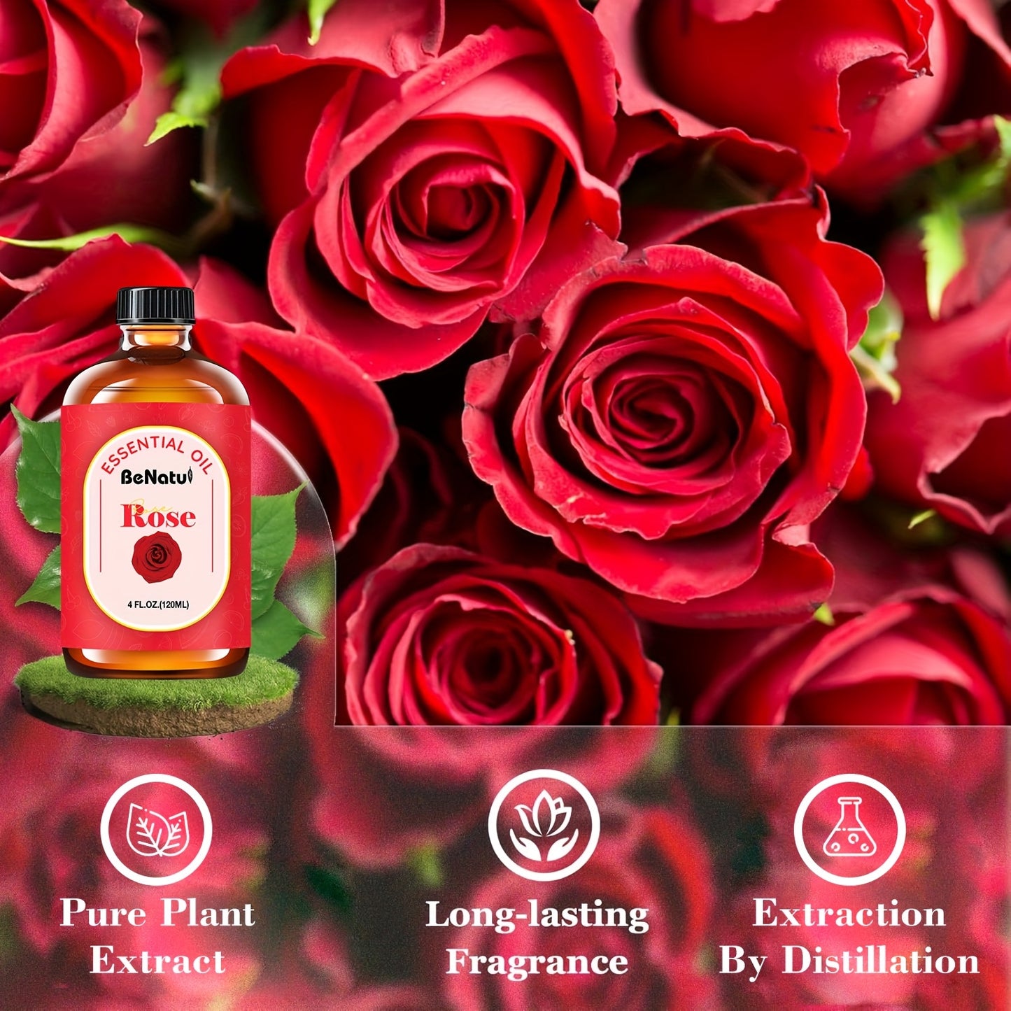 Benatu 4.06 Ounce Rose Essential Oil Upgraded Packaging Romantic Rose Fragrance Holiday Gift Recommendation Best Valentine's Day Gift Local Warehouse Essential Oil Bedroom Humidifier Mother's Day Special Offer