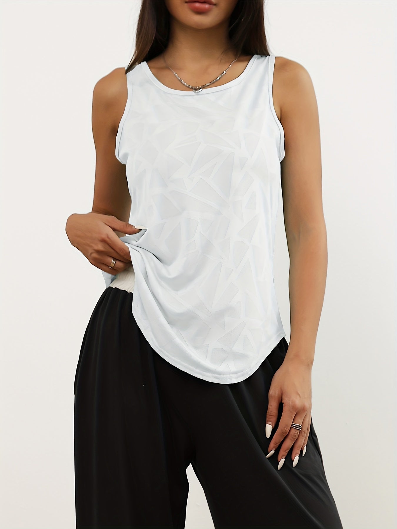 3pcs Women's Geometric Pattern Hollow Out Sports Tank Tops,