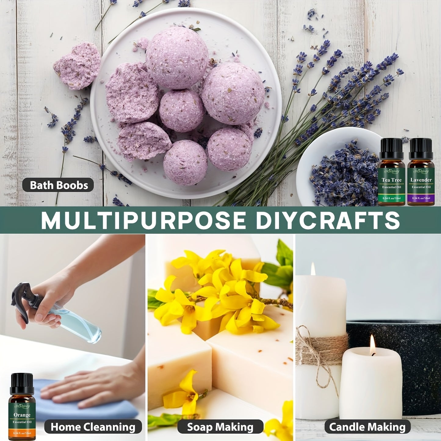 Glass Bottle Essential Oil Gift Box with Eucalyptus Mint Tea Tree Orange Lemongrass Lavender High-End Essential Oil Set for Home Deodorant Diffuser Humidifier Candle and Hair Care