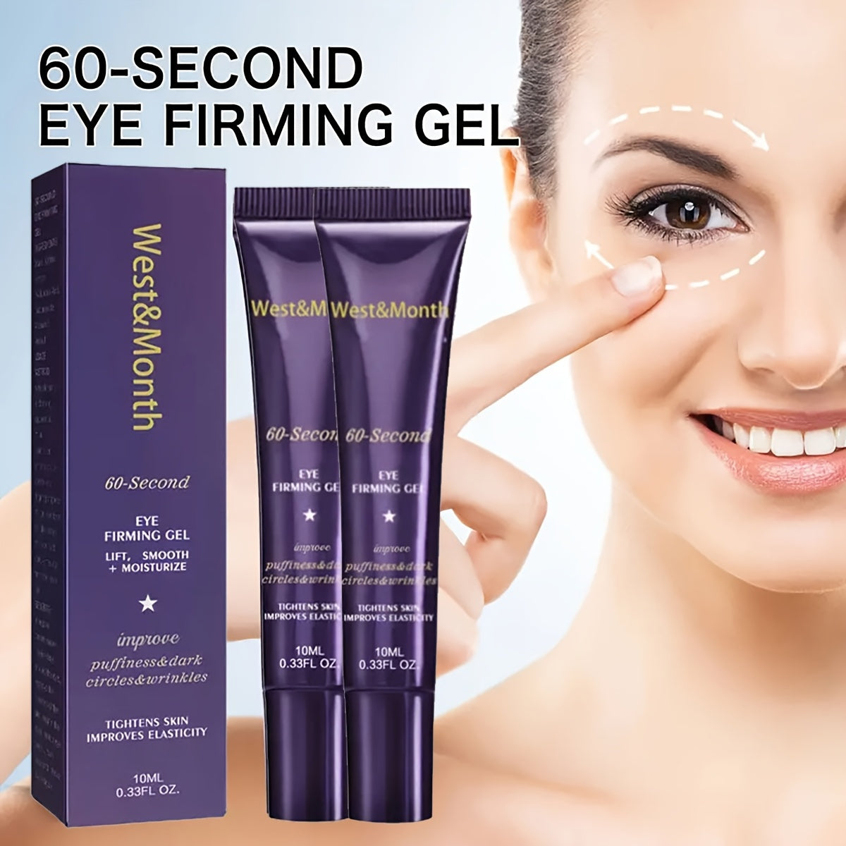 2pcs West Month Eye Firming Gel 0.34oz Each Fast 60 Second Formula for Fine Lines Moisturizes and Tightens Skin with Caffeine Retinol and Hyaluronic Acid Alcohol Free Ideal Gift for Her