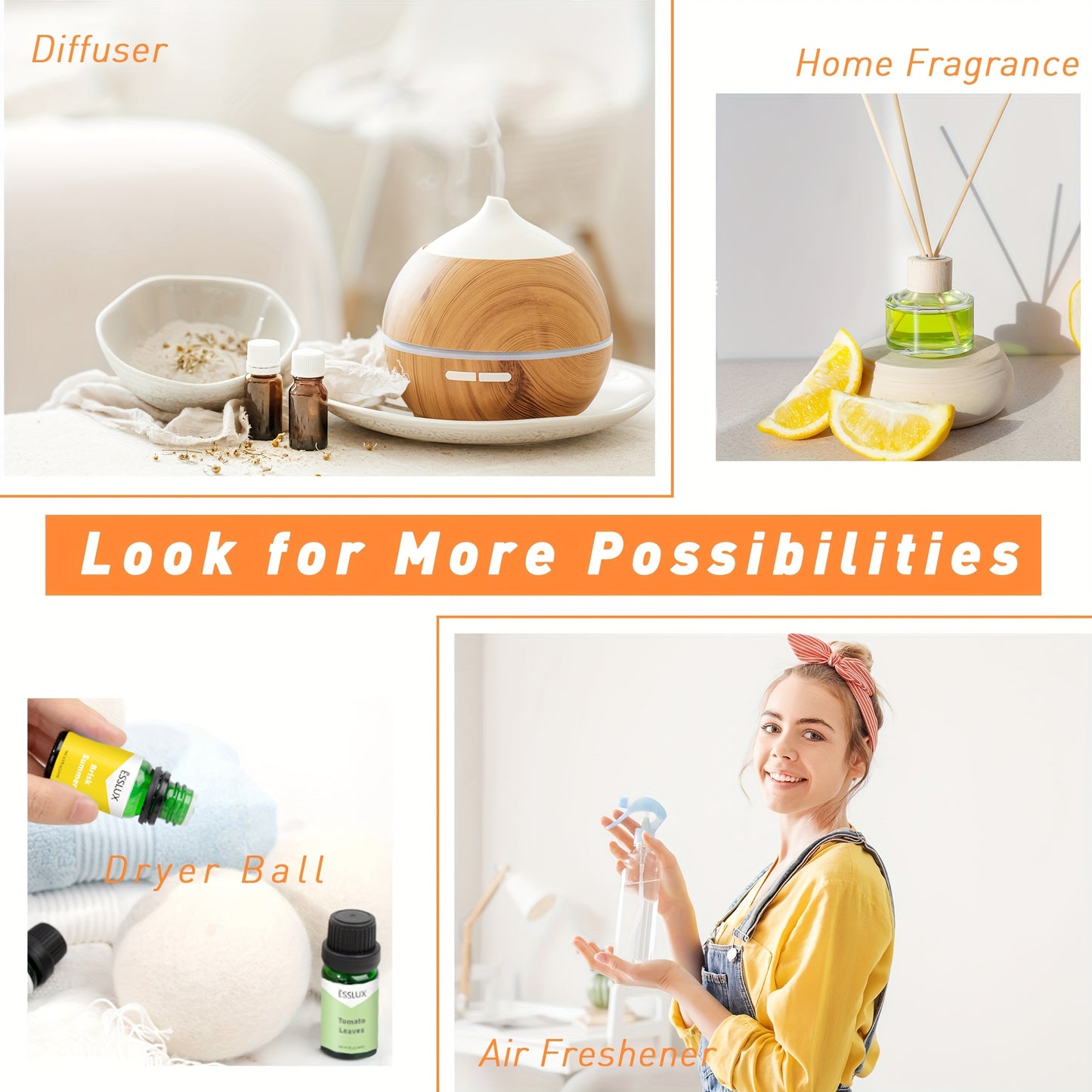 6x0.34oz Autumn Fragrance Oil Set ESSLUX Fall Scented Oils for Candle Making Diffuser Laundry Dryer Ball Aromatherapy Gift Set Forest Pine Orange Cinnamon Pumpkin Pie Maple Syrup