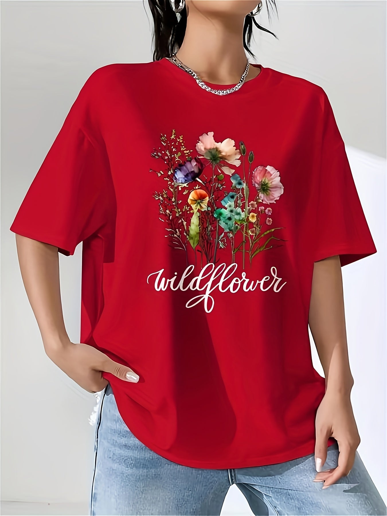 Wildflower Graphic Women's T-Shirt - Soft Short Sleeve Round Neck Casual Top, Vibrant Floral Print, Lightweight & Comfortable for Spring and Summer