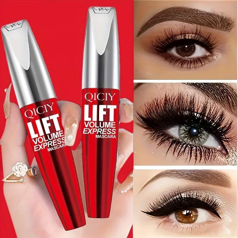 2PCS QICY Lift Volume Express Mascara Waterproof Long Lasting Black Natural Streak Free Lashes Enhances Eye Contour Smudge Proof Clump Free Formula