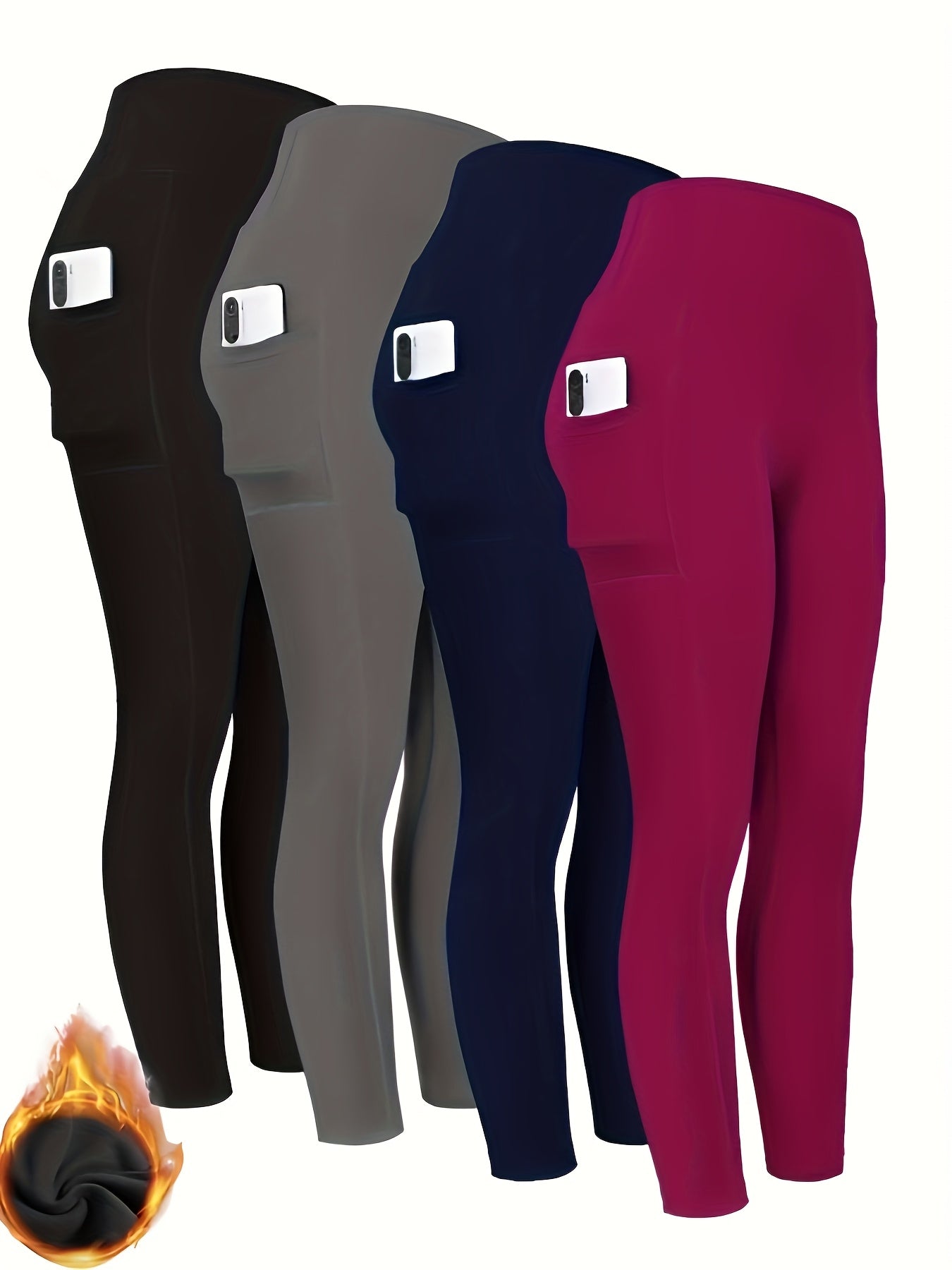 Women's High-Waisted Fleece-Lined Yoga Leggings with Pockets