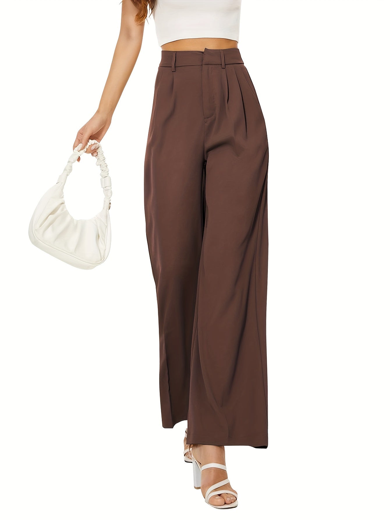 High Waist Pleated Straight Leg Pants