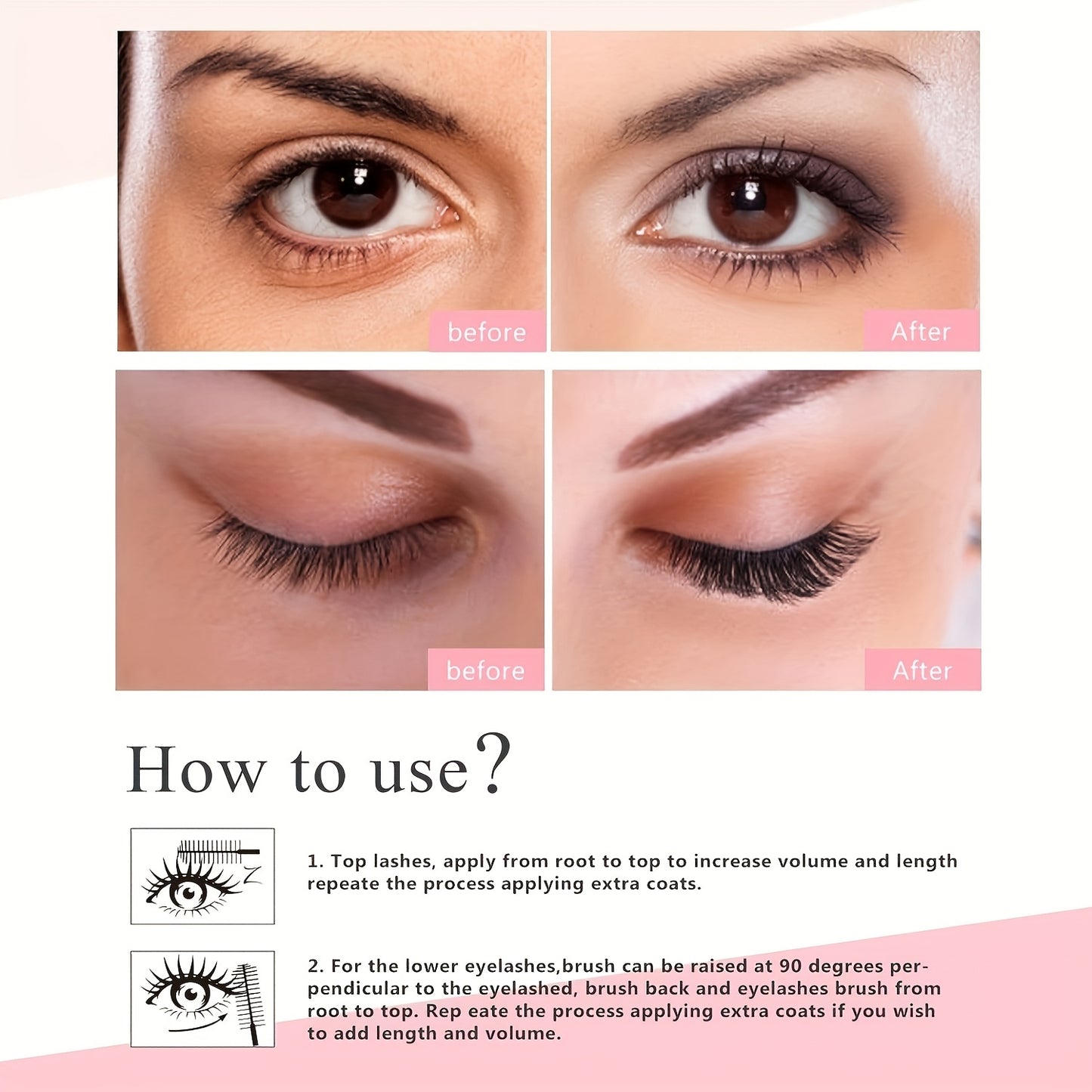 2PCS QICY Lift Volume Express Mascara Waterproof Long Lasting Black Natural Streak Free Lashes Enhances Eye Contour Smudge Proof Clump Free Formula