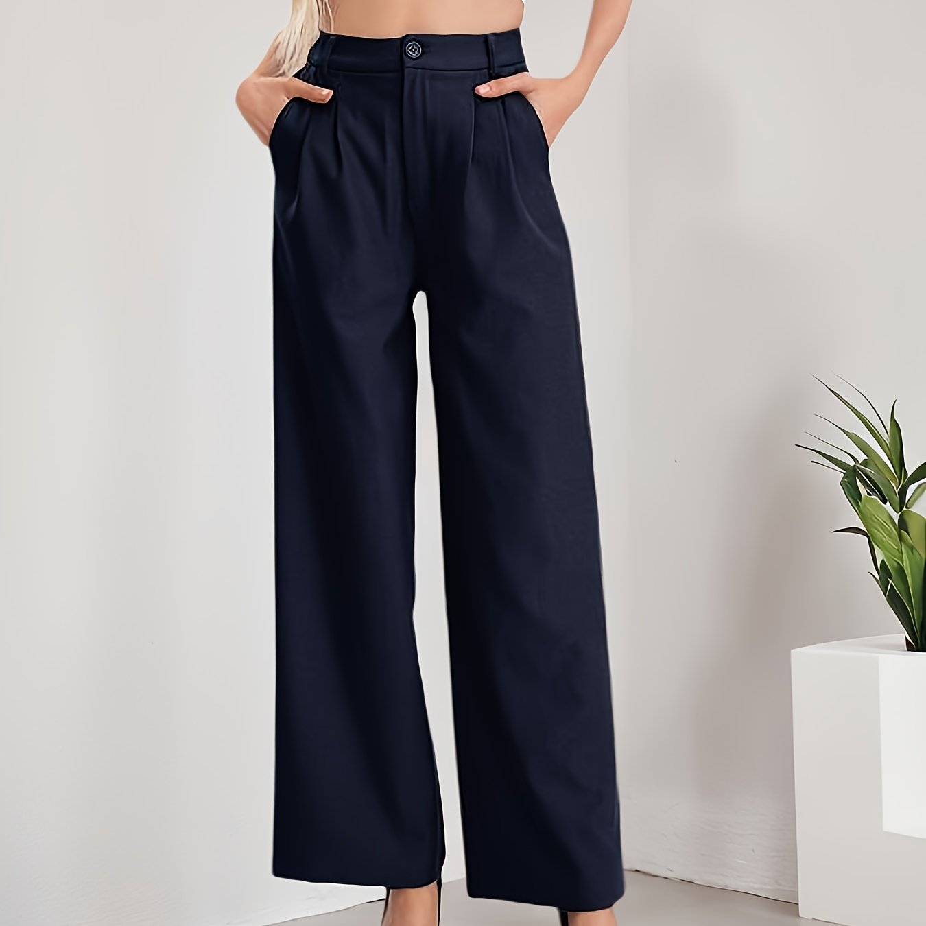 Elegant Navy Blue Wide Leg Pants for Women
