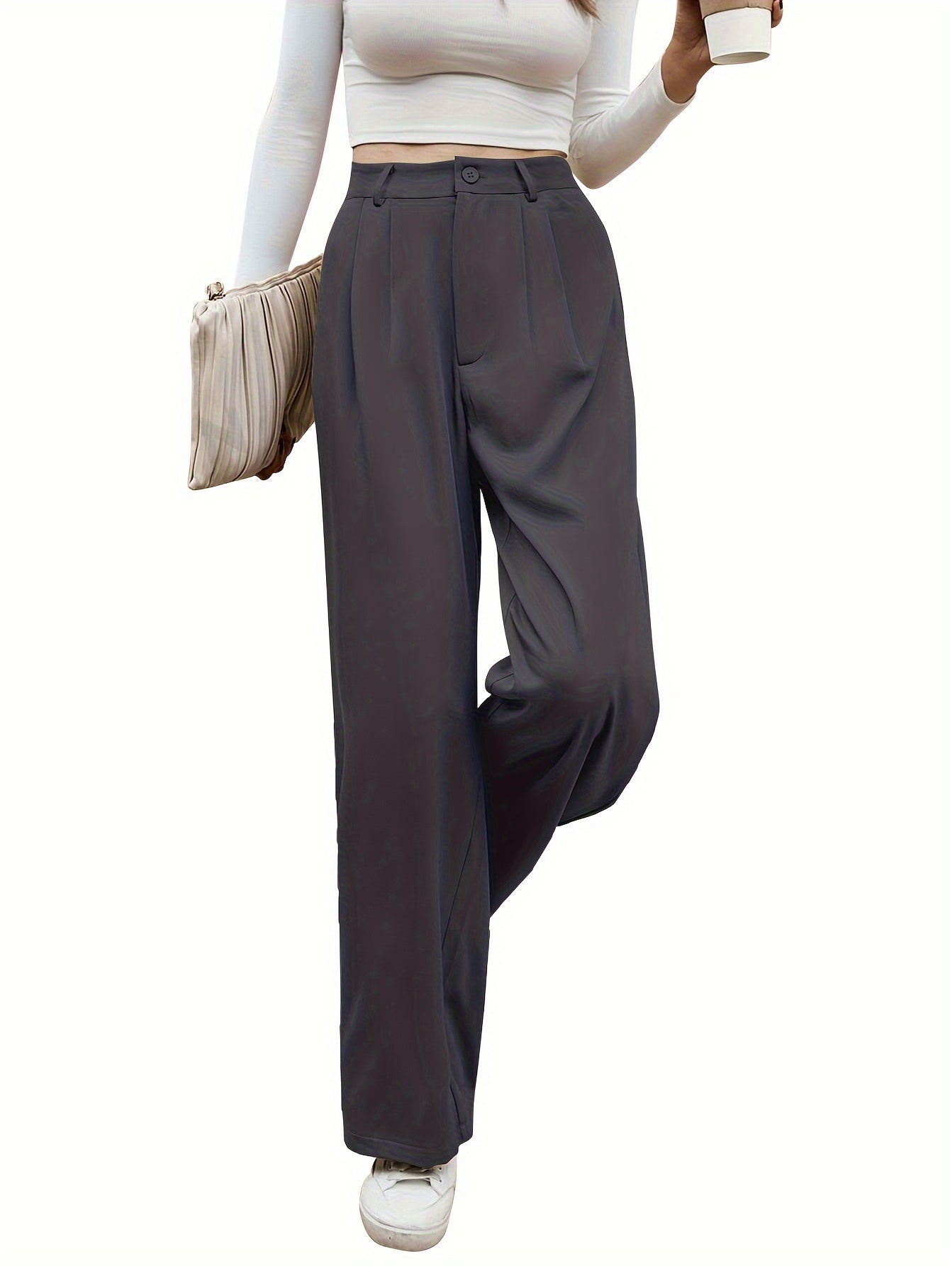 High Waist Pleated Straight Leg Pants