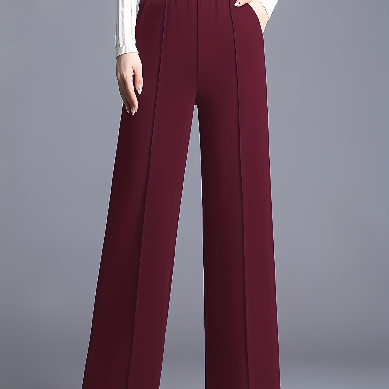 Elegant Maroon High-Waist Straight-Leg Pants for Women
