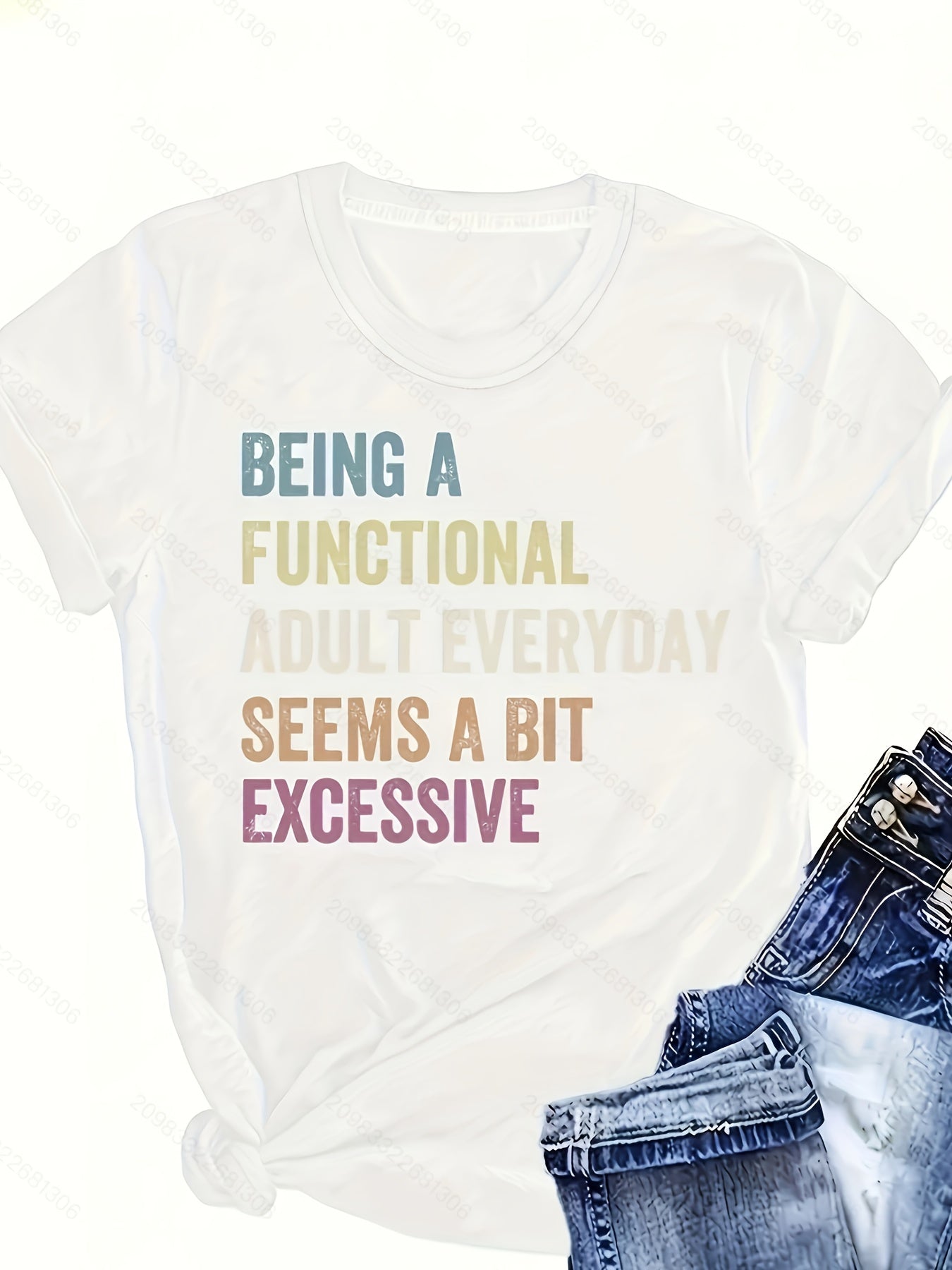 Letter Print T-shirt, Short Sleeve Crew Neck For Women