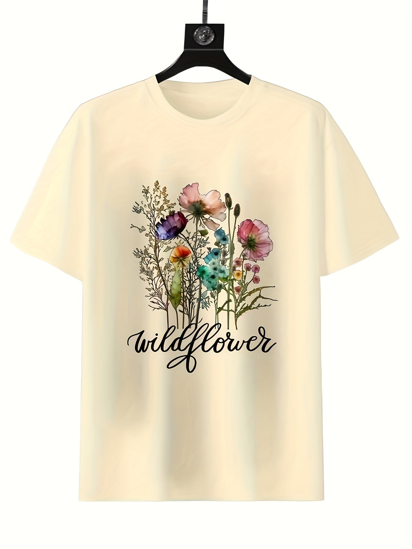 Wildflower Graphic Women's T-Shirt - Soft Short Sleeve Round Neck Casual Top, Vibrant Floral Print, Lightweight & Comfortable for Spring and Summer