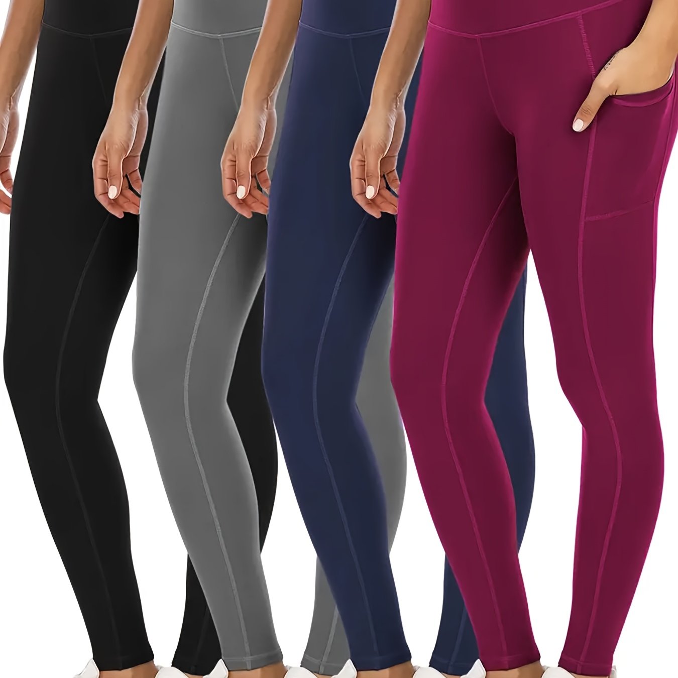 4pcs Plus Size High-Waisted Yoga Leggings for Women