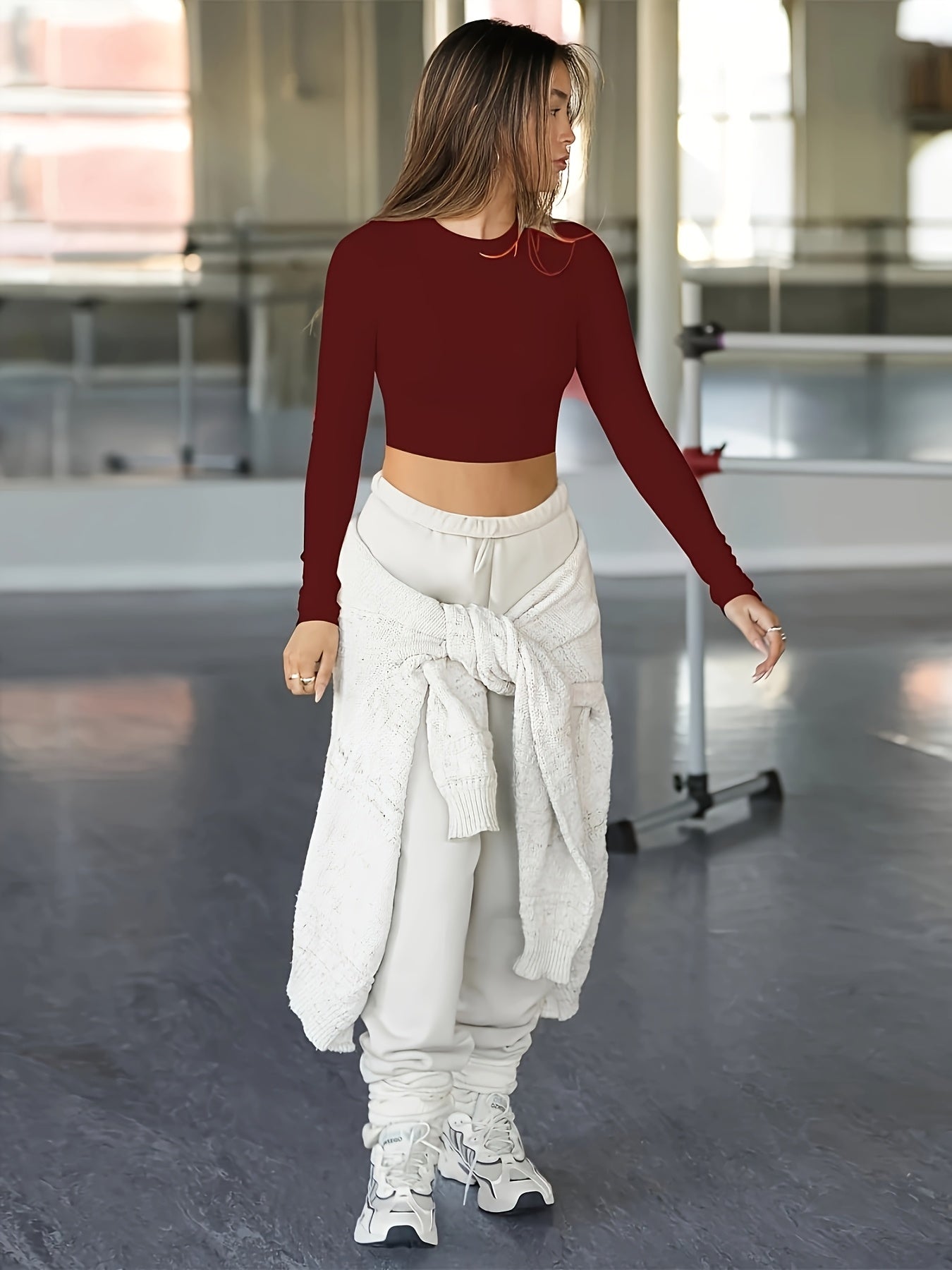 Womens Long Sleeve Shirts Ribbed Crop Tops