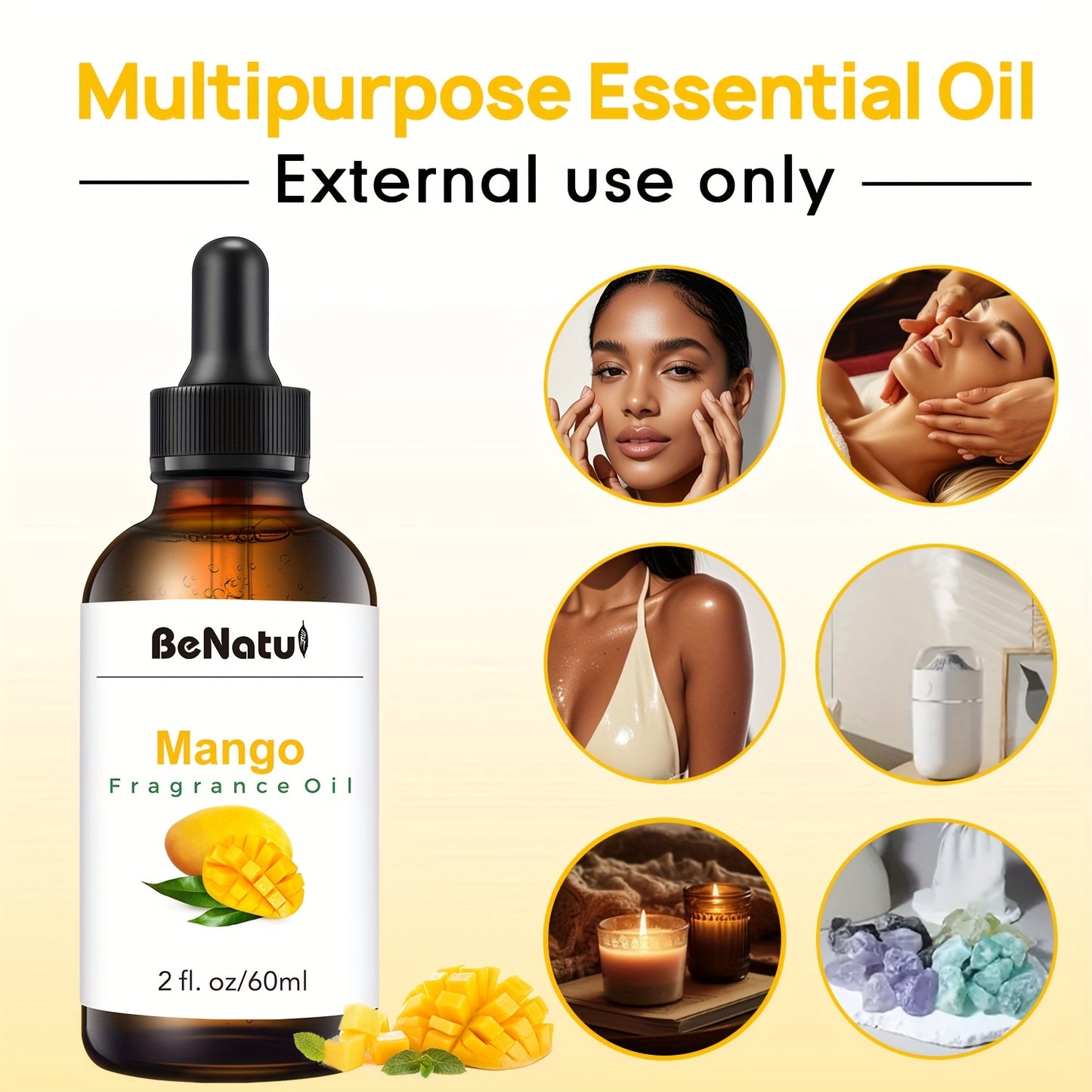 2.03 Ounce Mango Fragrance Essential Oil High End Fruit Essential Oil Lasting Aroma Suitable for Diffuser Humidifier Air Purifier Oil Burner Candle Making