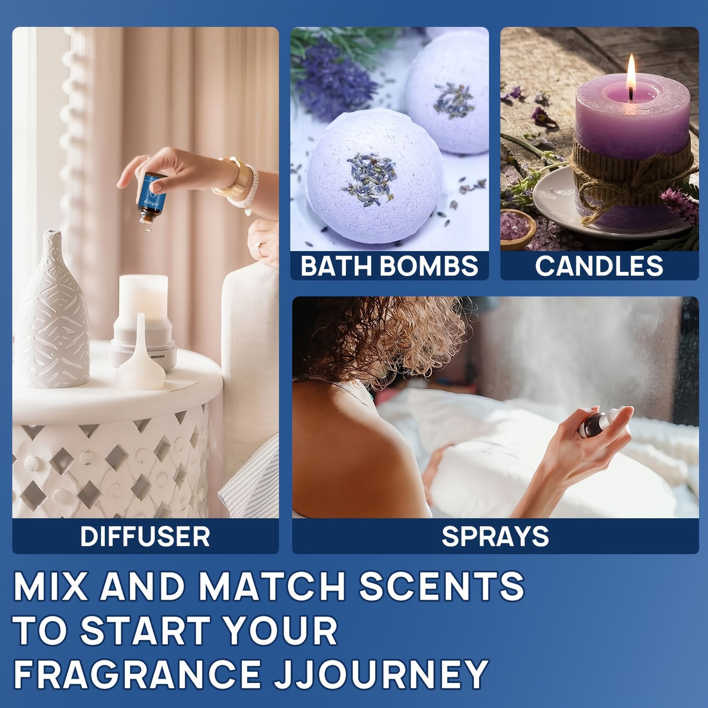 6 Piece 0.34 Ounce Essential Oil Deep Blue Artistic Set Box Diverse Scents Unique Fragrance Long Lasting Aroma Gift Box Set Suitable for Gifting