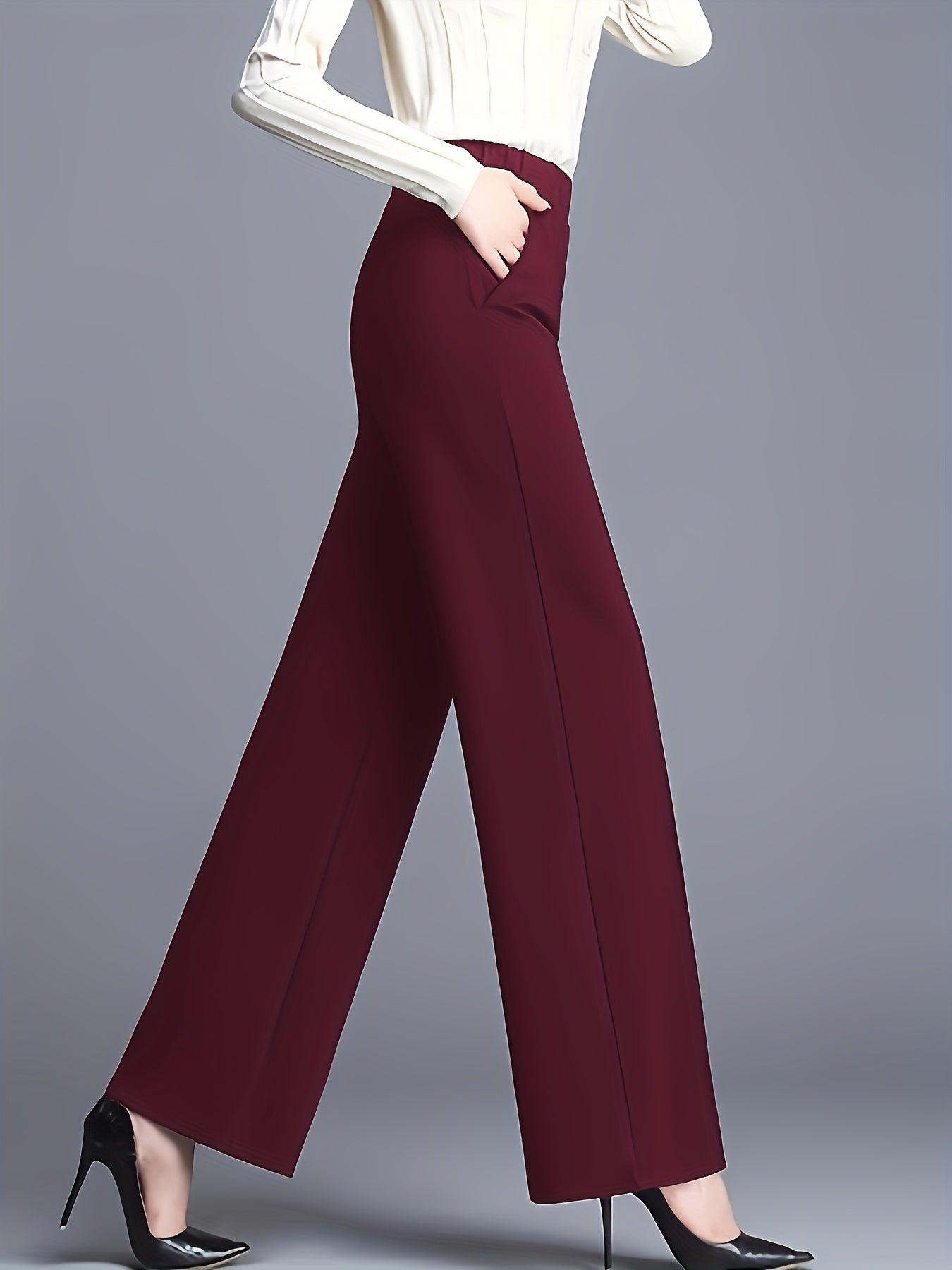 Elegant Maroon High-Waist Straight-Leg Pants for Women