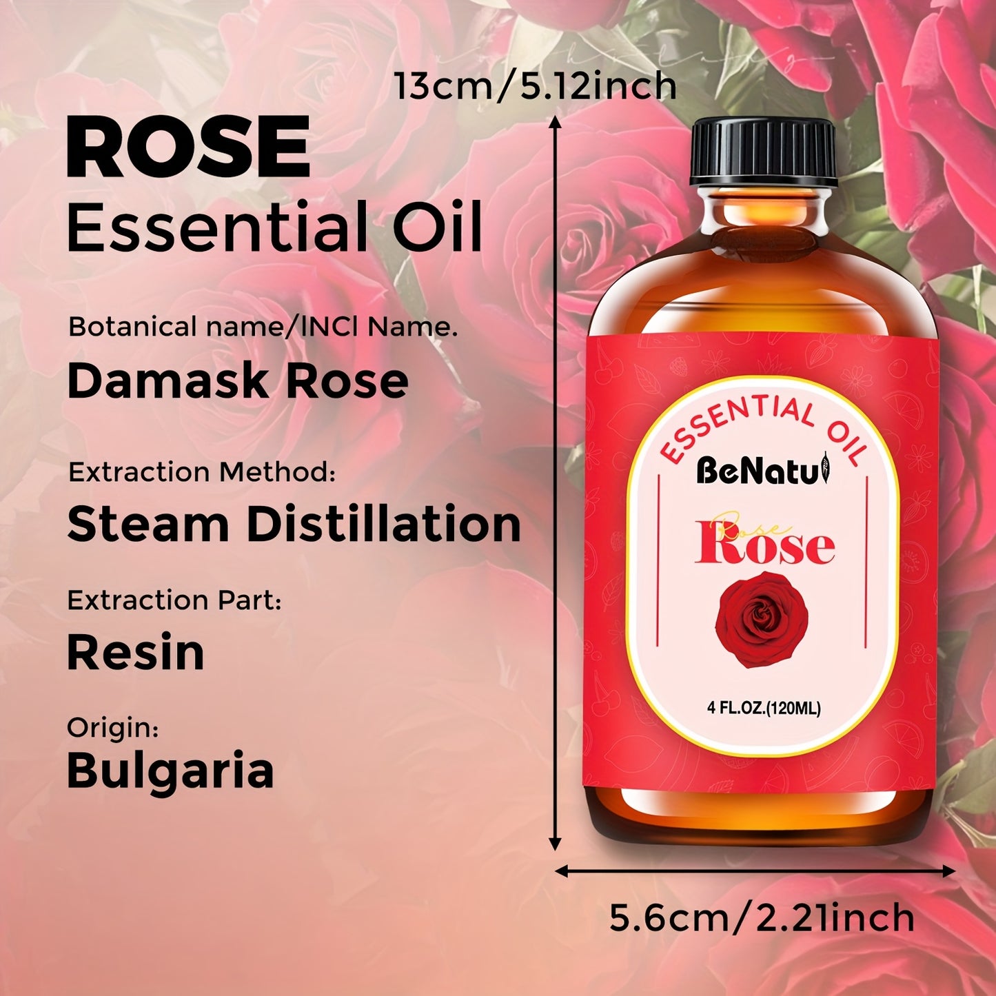 Benatu 4.06 Ounce Rose Essential Oil Upgraded Packaging Romantic Rose Fragrance Holiday Gift Recommendation Best Valentine's Day Gift Local Warehouse Essential Oil Bedroom Humidifier Mother's Day Special Offer