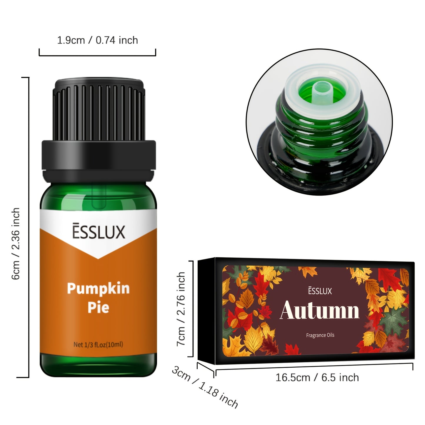 6x0.34oz Autumn Fragrance Oil Set ESSLUX Fall Scented Oils for Candle Making Diffuser Laundry Dryer Ball Aromatherapy Gift Set Forest Pine Orange Cinnamon Pumpkin Pie Maple Syrup