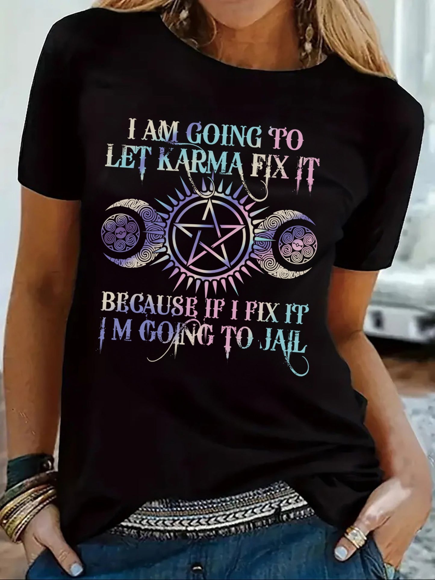 Graphic Print T-Shirt, Short Sleeve Crew Neck Casual Top for Summer & Spring, Women'S Clothing