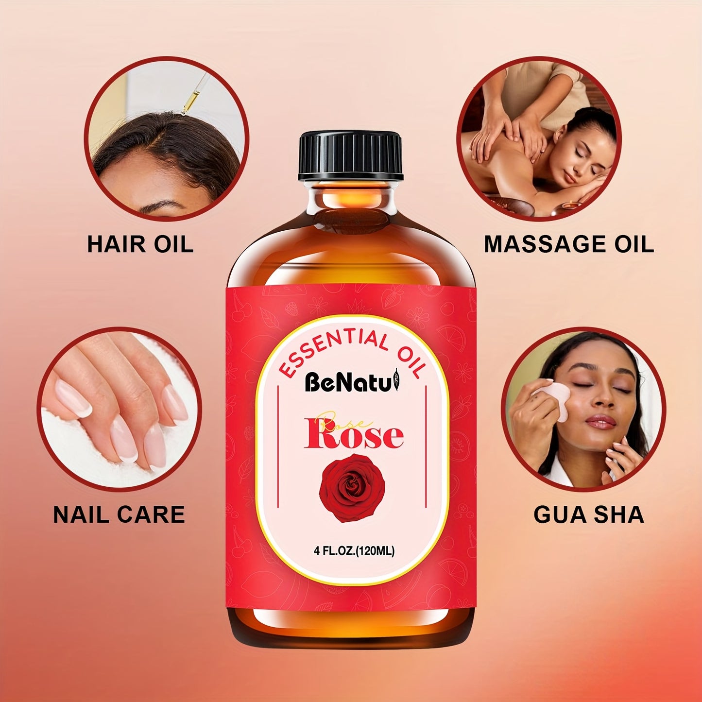 Benatu 4.06 Ounce Rose Essential Oil Upgraded Packaging Romantic Rose Fragrance Holiday Gift Recommendation Best Valentine's Day Gift Local Warehouse Essential Oil Bedroom Humidifier Mother's Day Special Offer