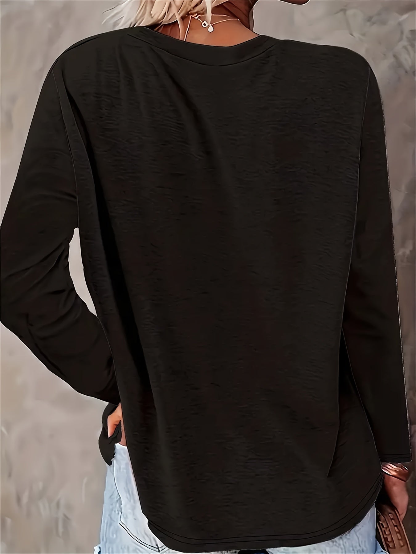 Letter Printed Women'S T-Shirt Fun Print - Comfortable Long Sleeved Round Neck - Perfect Choice for Spring And Autumn Casual Wear