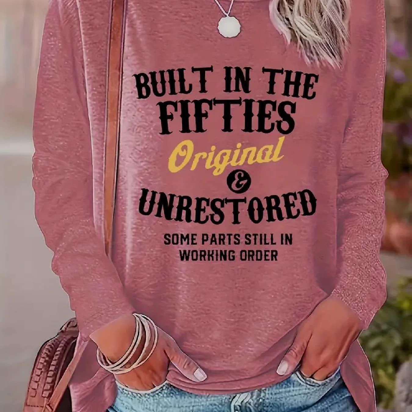 Letter Printed Women'S T-Shirt Fun Print - Comfortable Long Sleeved Round Neck - Perfect Choice for Spring And Autumn Casual Wear