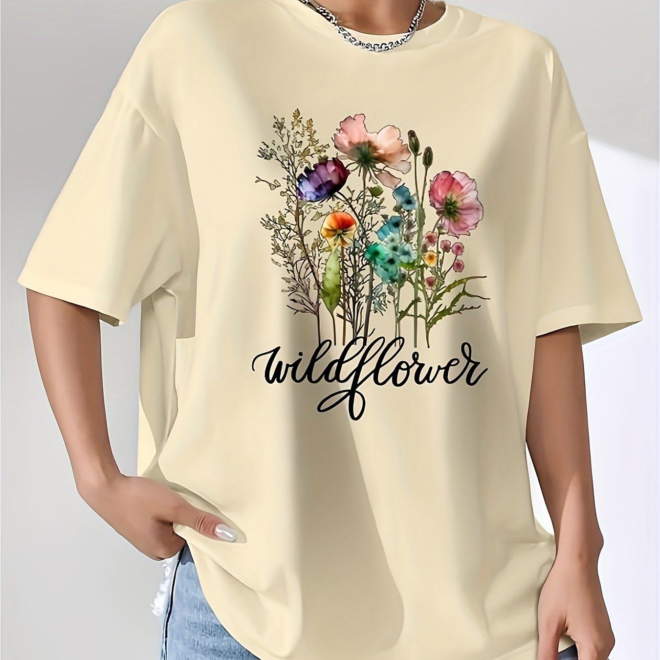 Wildflower Graphic Women's T-Shirt - Soft Short Sleeve Round Neck Casual Top, Vibrant Floral Print, Lightweight & Comfortable for Spring and Summer
