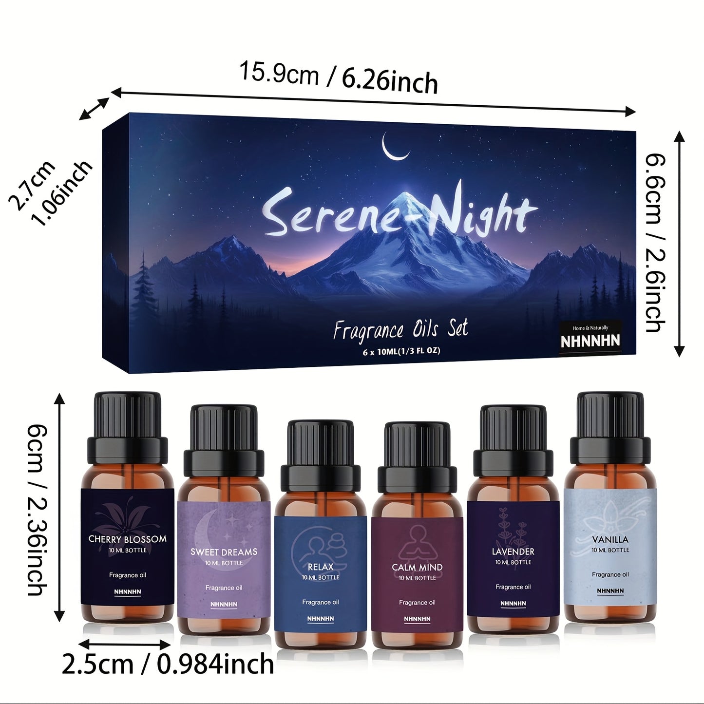Essential Oils Set Scented Fragrance Oil Kit for Diffuser Sweet Dreams Calm Mind Relax Lavender Cherry Blossom Vanilla 6x0.34oz Gift