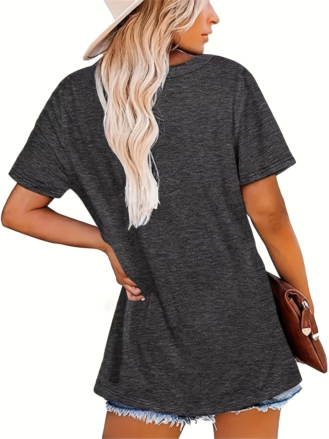 Monogrammed-Printed Round Neck Casual Short Sleeve T-Shirt Fashion Women's Fashion