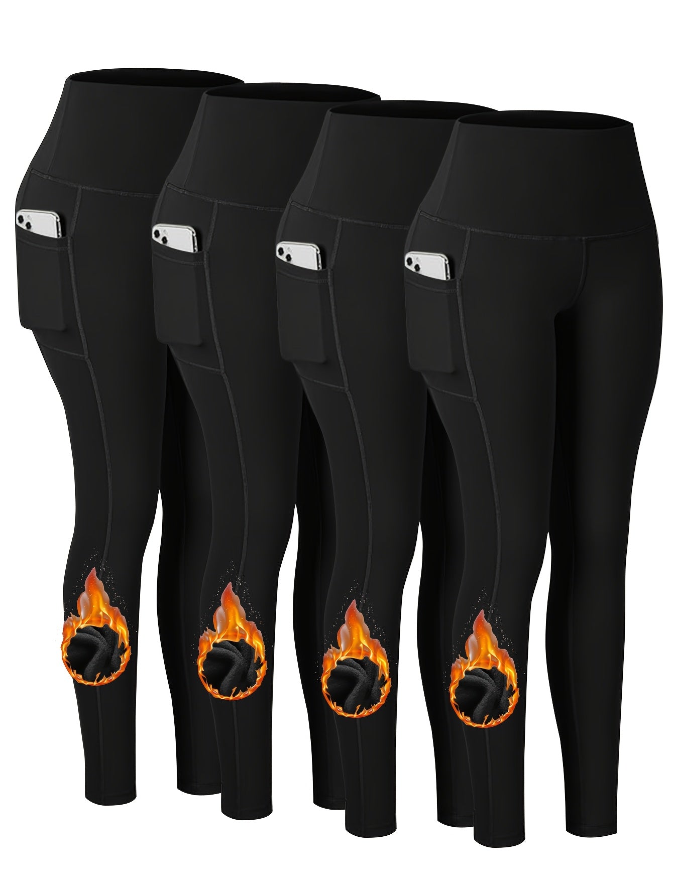 Plus Size 4pcs Set Sports Leggings, Thickened Yoga Pants With Fleece For Running,