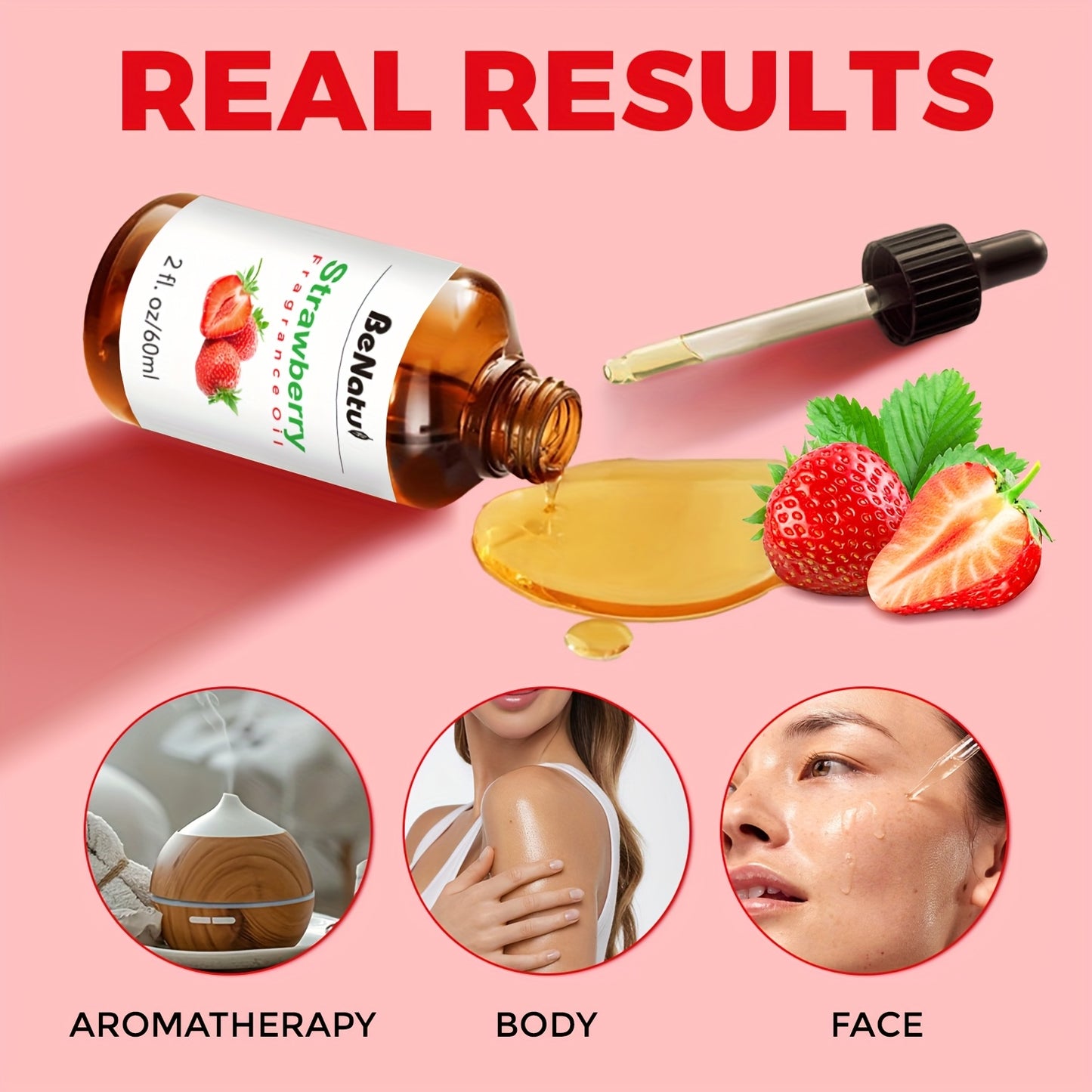 Strawberry Fragrance Essential Oil 60ml for Humidifier Diffuser Scented Candle Suitable for Bedroom Home Hotel Restaurant